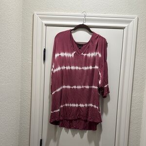 Women's Tie-Dye V-Neck Top withh cold shoulder